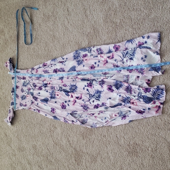 Shosho L off shoulder smocked upper peekaboo dual deep slits tropical maxi - Picture 9 of 9